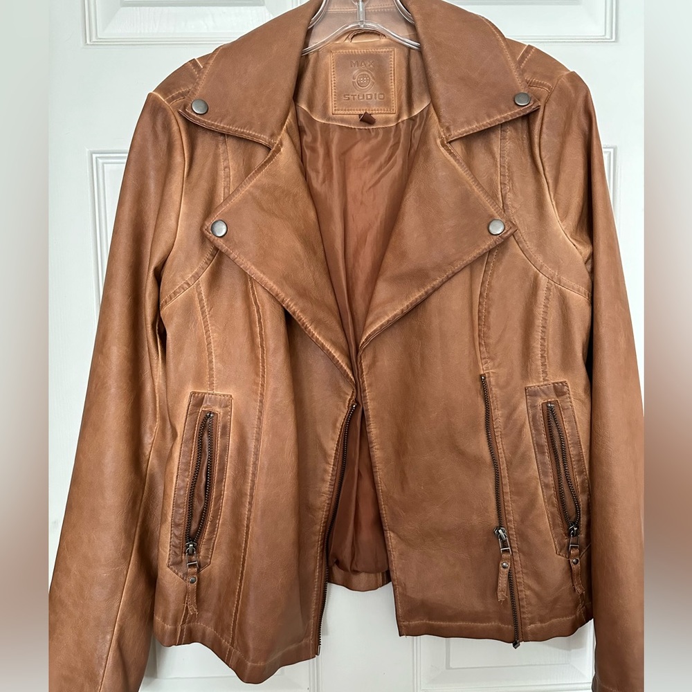 Camel colored new leather bomber jacket